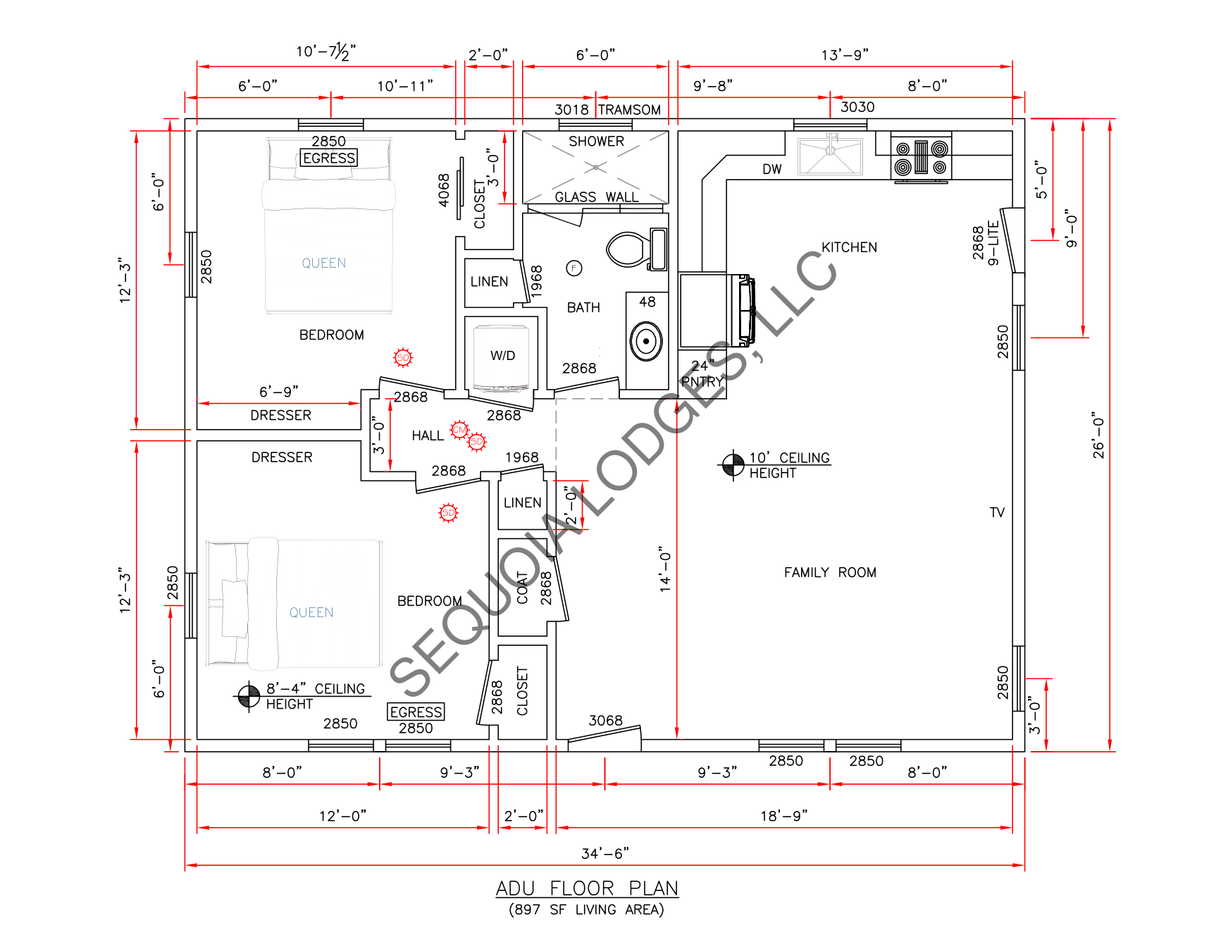 897 sf two-bedroom floor plan thumbnail